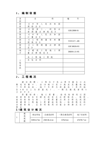 住宅楼测量监控施工方案及测量常用表格