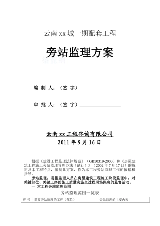 住宅配套工程旁站监理方案