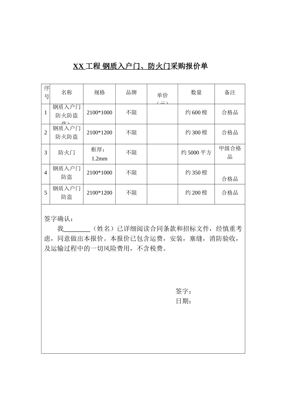 住宅项目钢质入户门采购招标文件_第2页