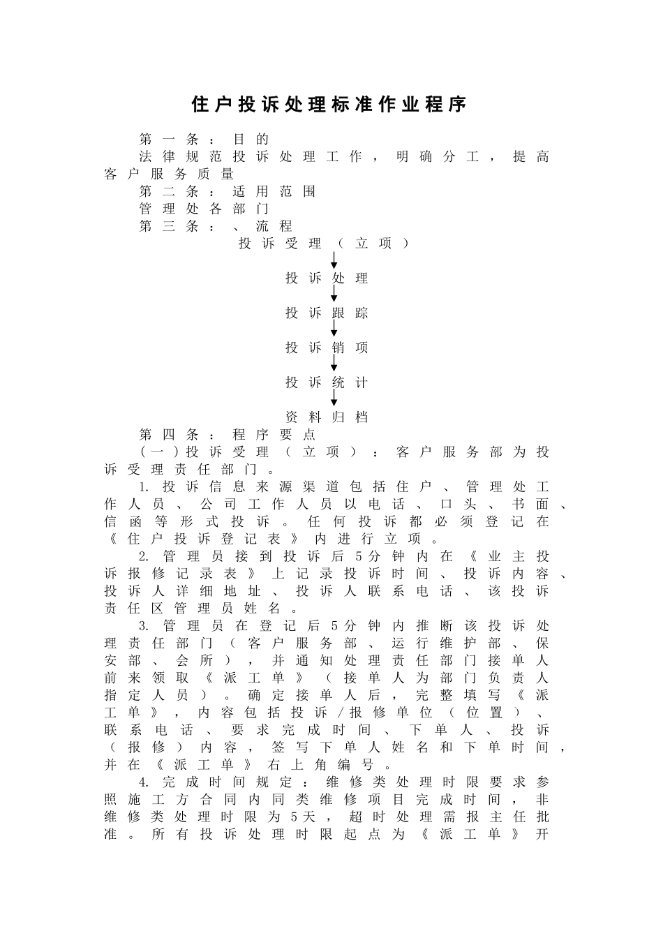 住户投诉处理标准作业程序_第1页