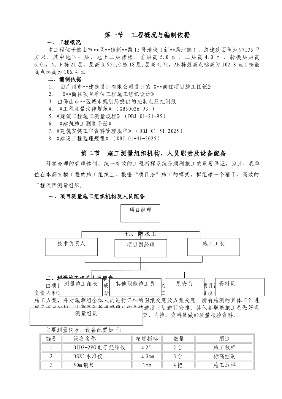 佛山市某高层商住楼工程测量施工方案_第1页