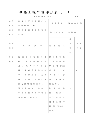 供热工程外观评分表