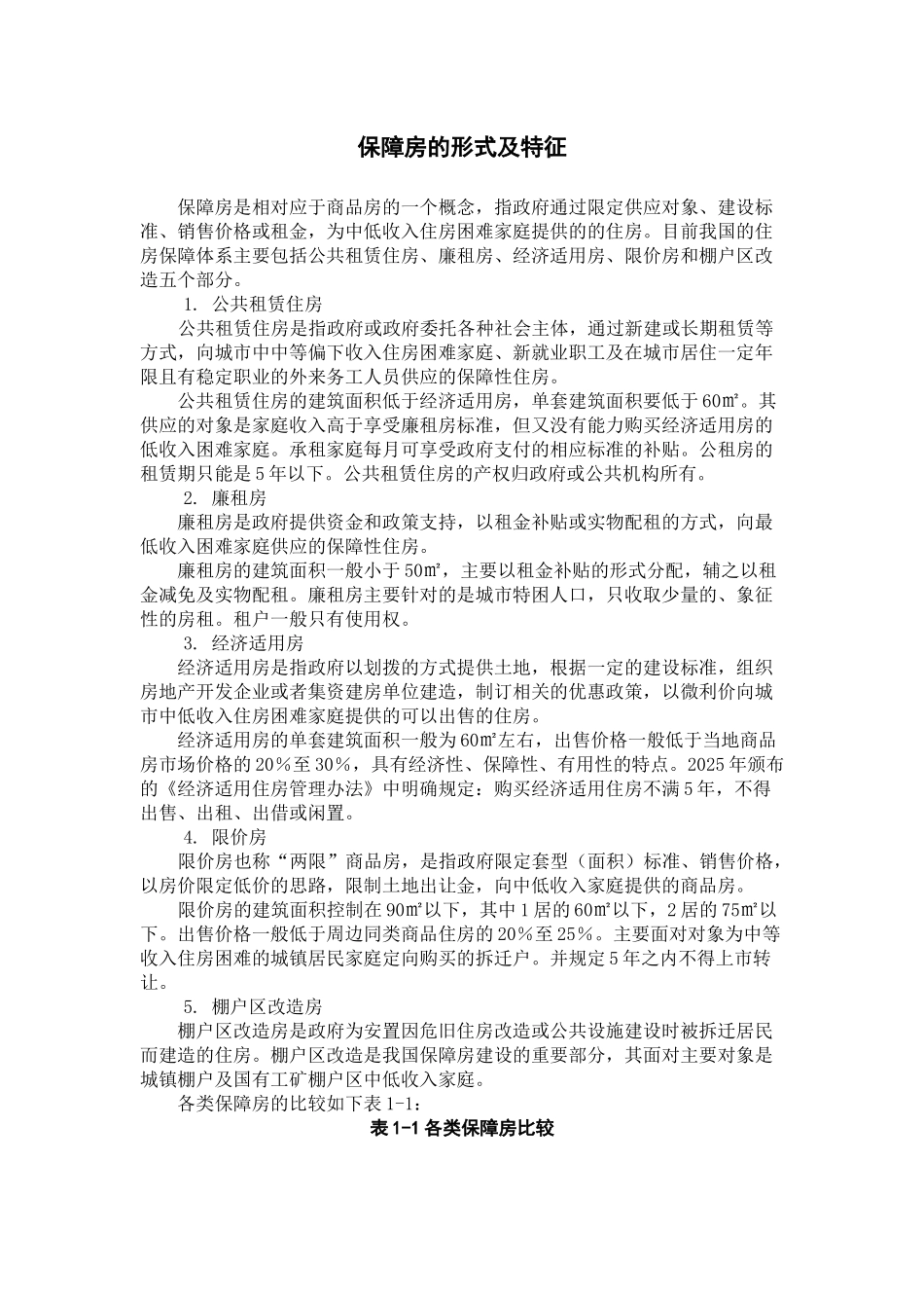 保障房的形式及特征_第1页