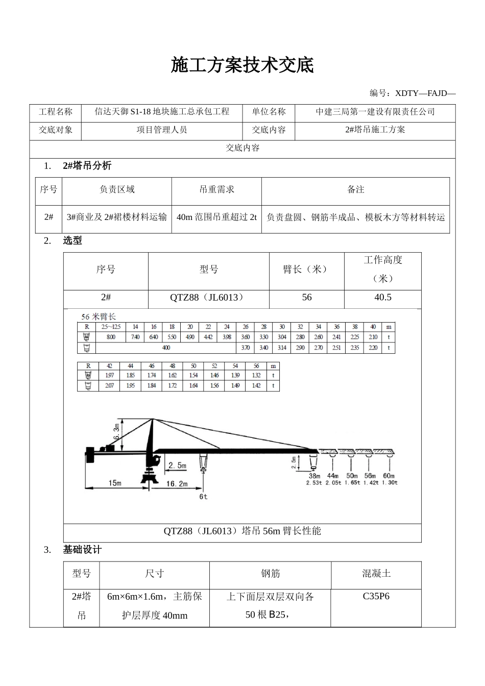 信达天御S1-18地块2#塔吊基础施工方案技术交底_第1页