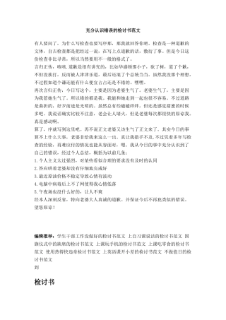 充分认识错误的检讨书范文