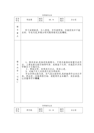 全员育人导师制导师辅导记录