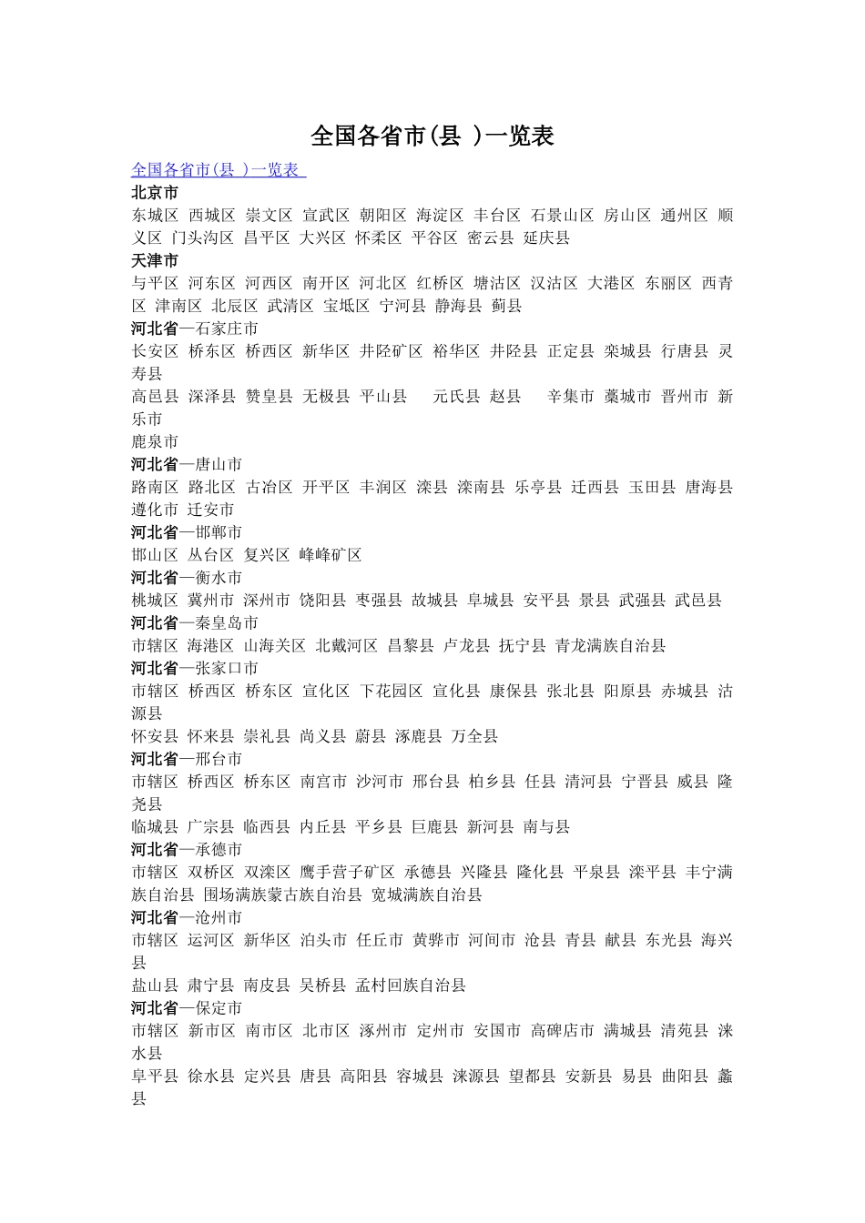 全国各省市县-一览表_第1页