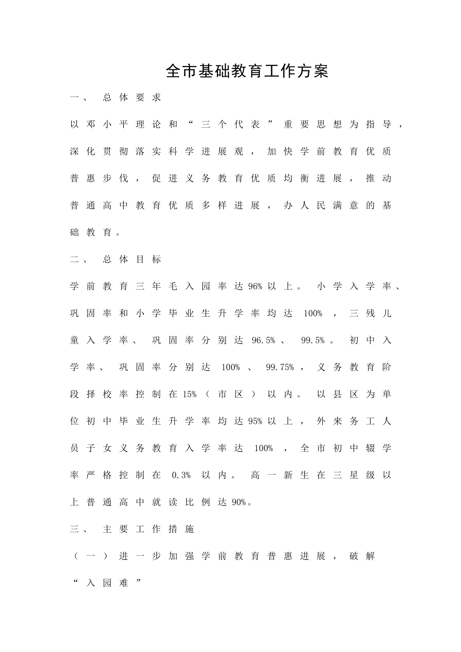 全市基础教育工作方案精品策划方案_第1页