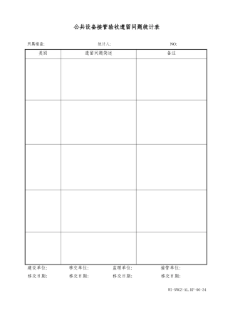 公共设备接管验收遗留问题统计表WINWGZAL.KF0634