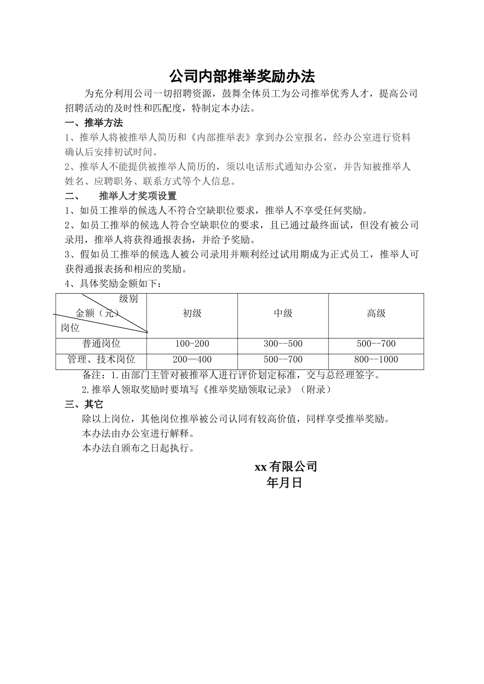 公司内部推荐奖励办法_第1页