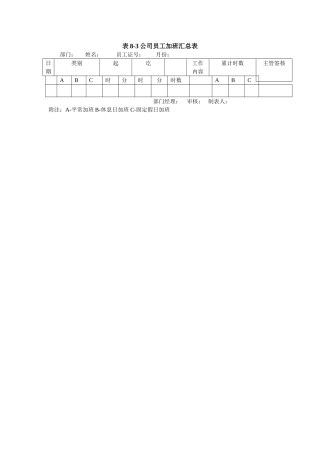公司员工加班汇总表