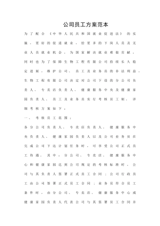 公司员工方案范本精品策划方案