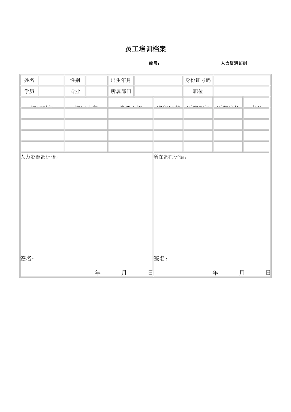公司员工管理表格-员工培训档案_第2页
