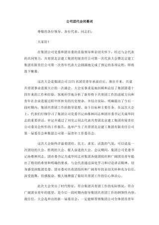公司团代会闭幕词