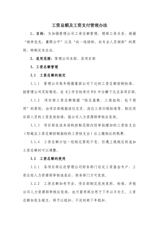 公司工资总额及工资支付管理办法