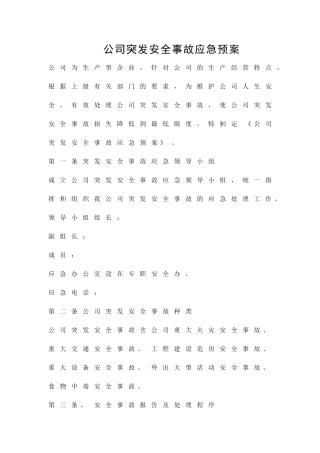 公司突发安全事故应急预案精品策划方案