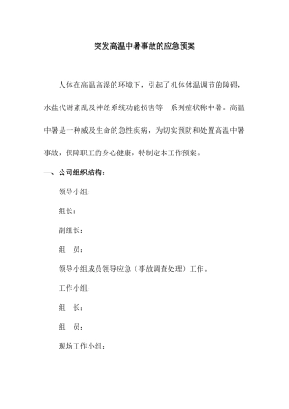 公司突发高温中暑事故的应急预案
