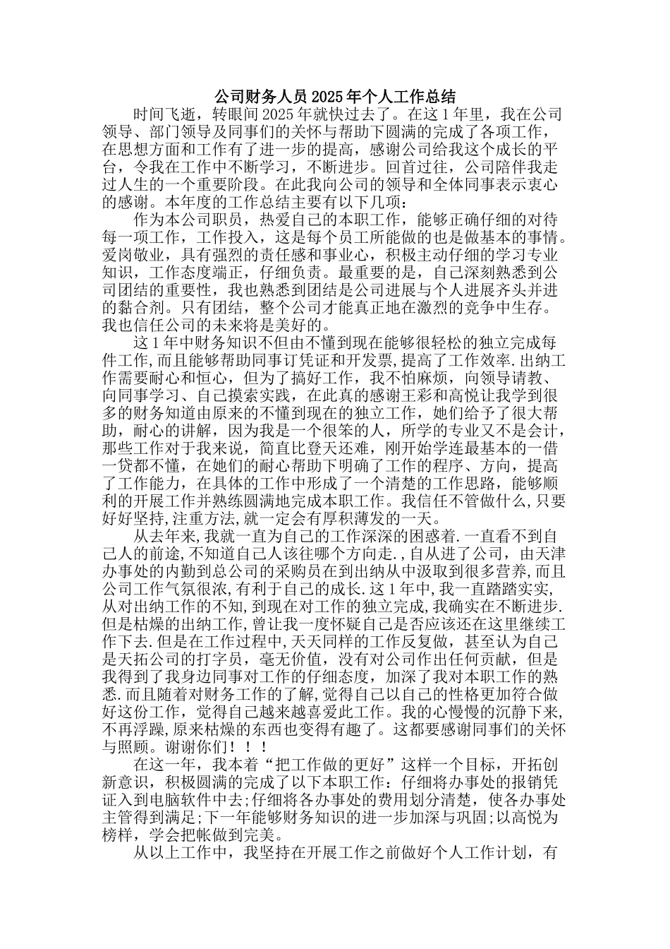 公司财务人员2025年个人工作总结_第1页