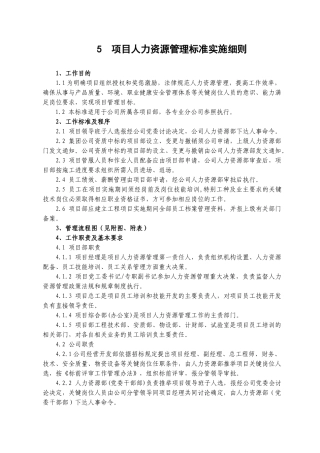 公司项目人力资源管理标准实施细则