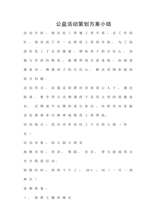 公益活动策划方案小结精品策划方案