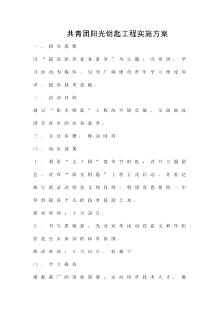 共青团阳光钥匙工程实施方案精品策划方案