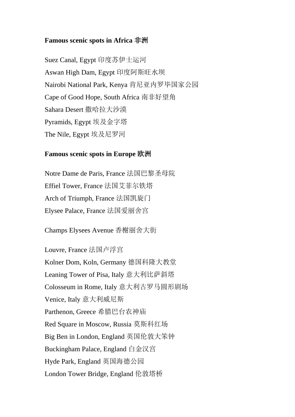 关于常用旅游景点的英语词汇汇总_第2页