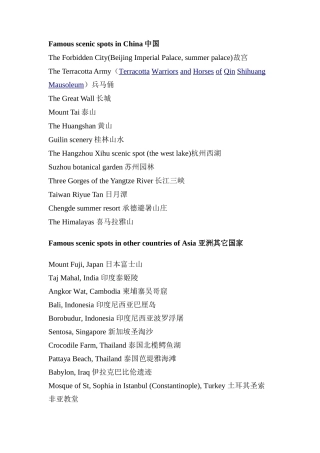 关于常用旅游景点的英语词汇汇总