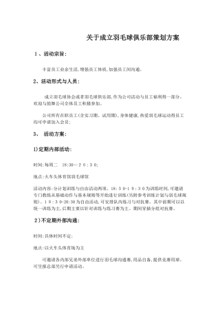 关于成立羽毛球俱乐部策划方案-