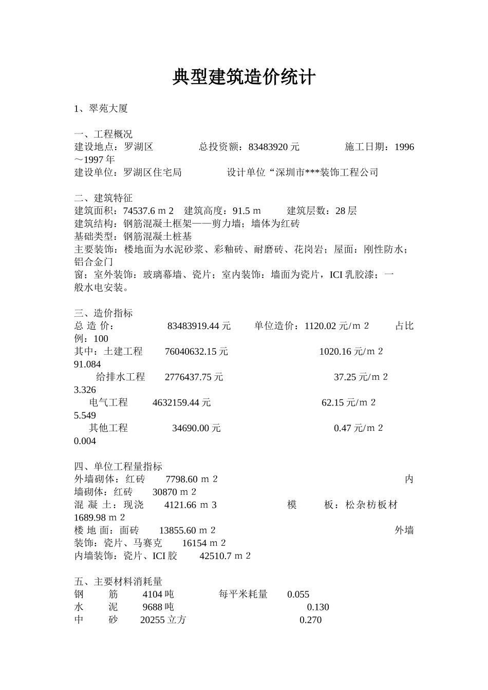 典型建筑造价统计_第1页