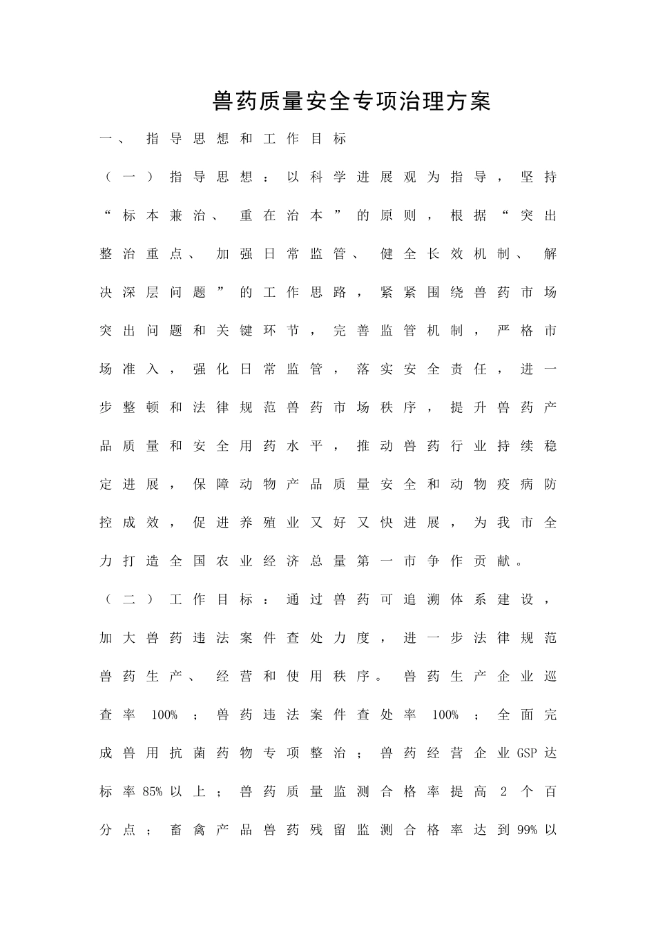 兽药质量安全专项治理方案精品策划方案_第1页