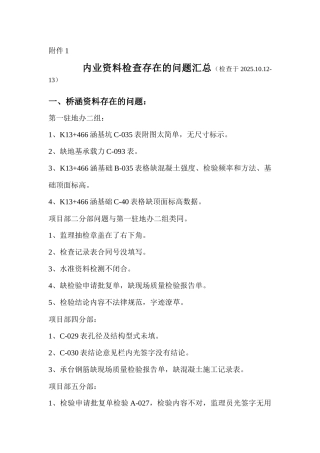 内业资料检查问题2025.10.13