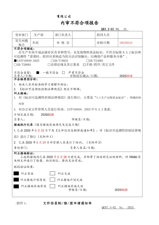 内审不符合报告及整改Q