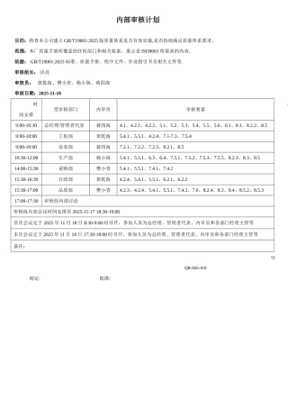 内审实施计划表QR045