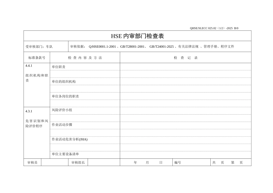 内审检查表-汽车队_第1页