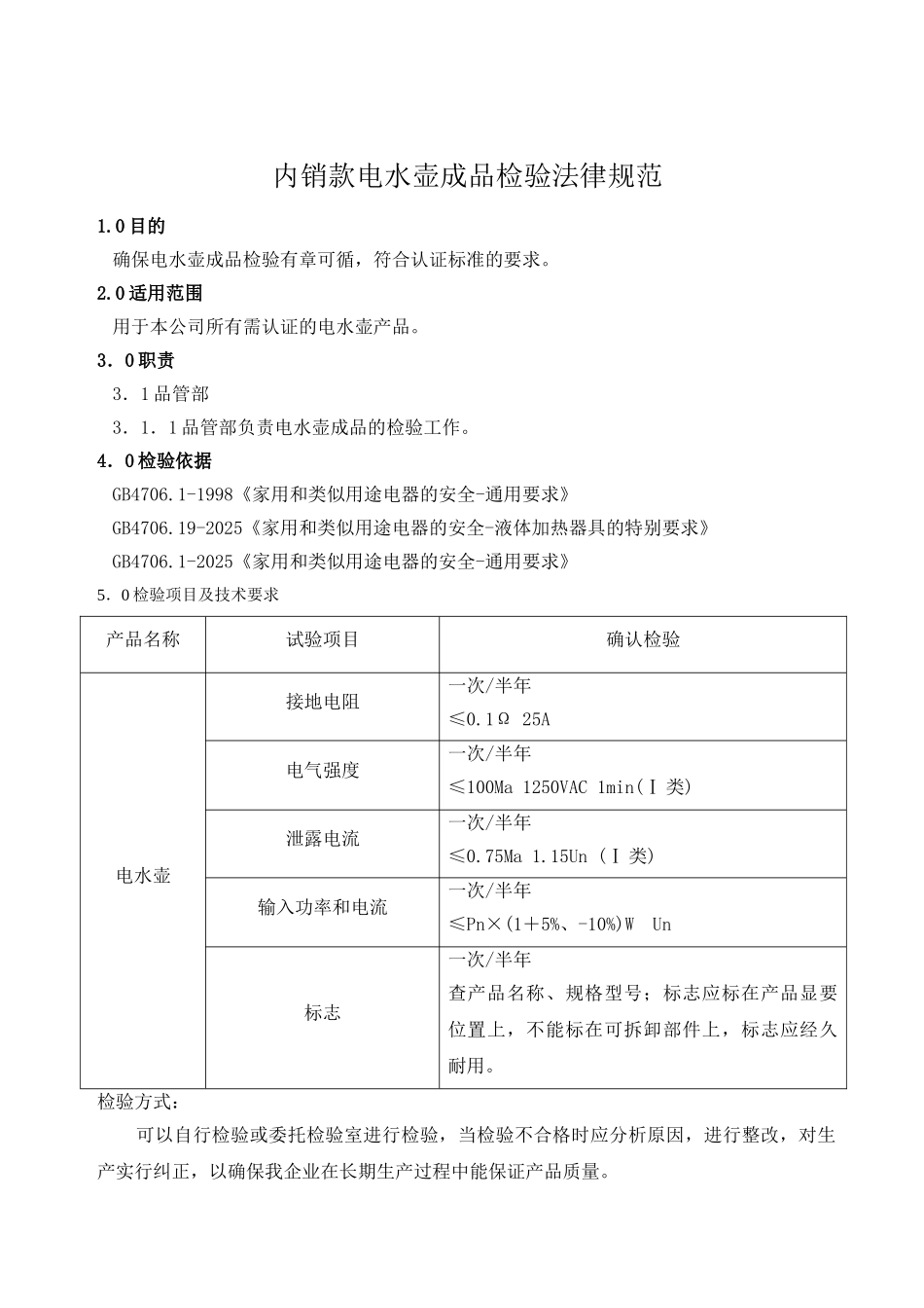 内销款电水壶成品检验规范_第1页