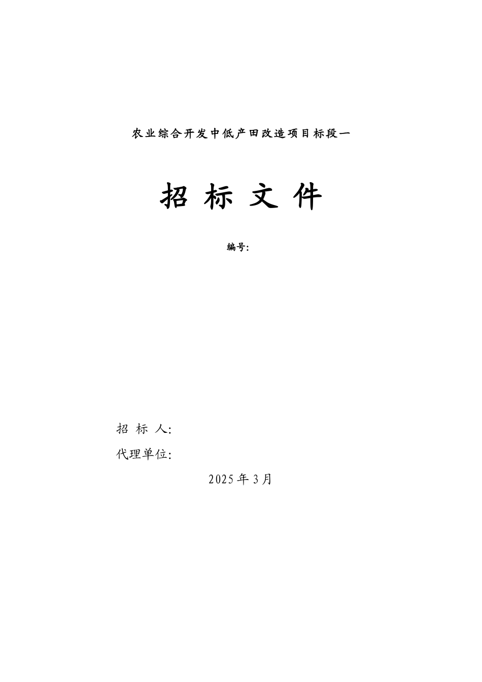 农业综合开发中低产田改造项目招标文件_第1页