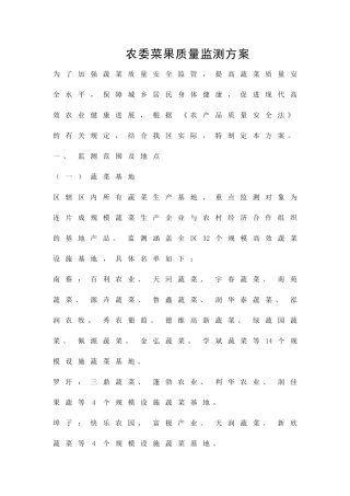 农委菜果质量监测方案精品策划方案