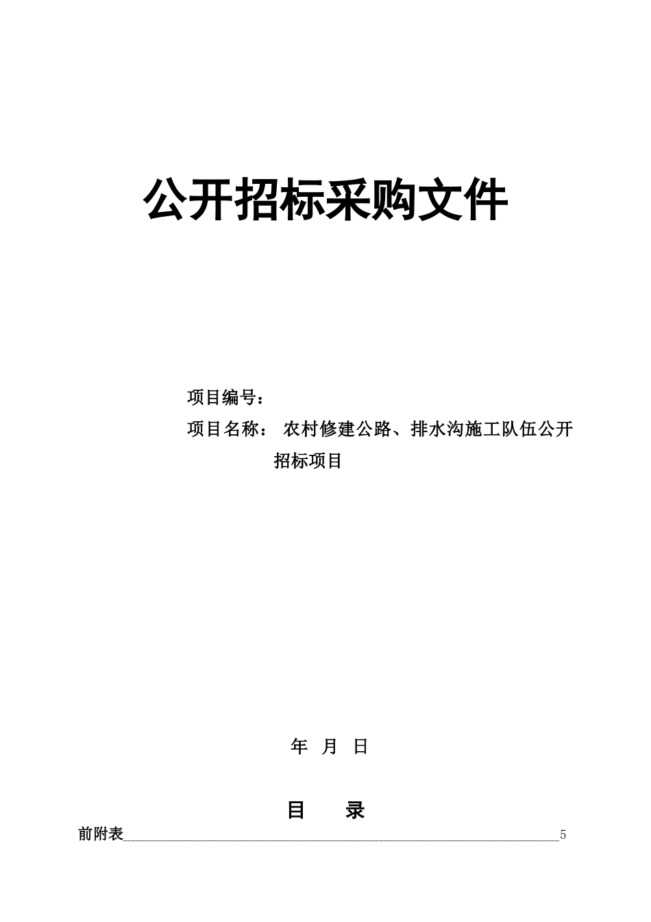 农村修建公路、排水沟施工队伍公开招标文件_第1页