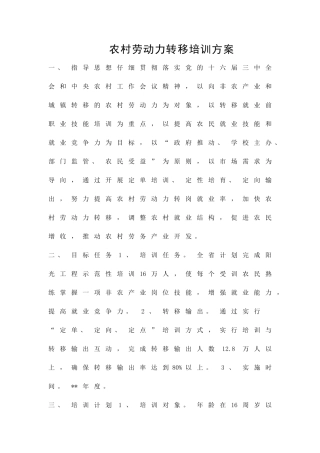 农村劳动力转移培训方案精品策划方案