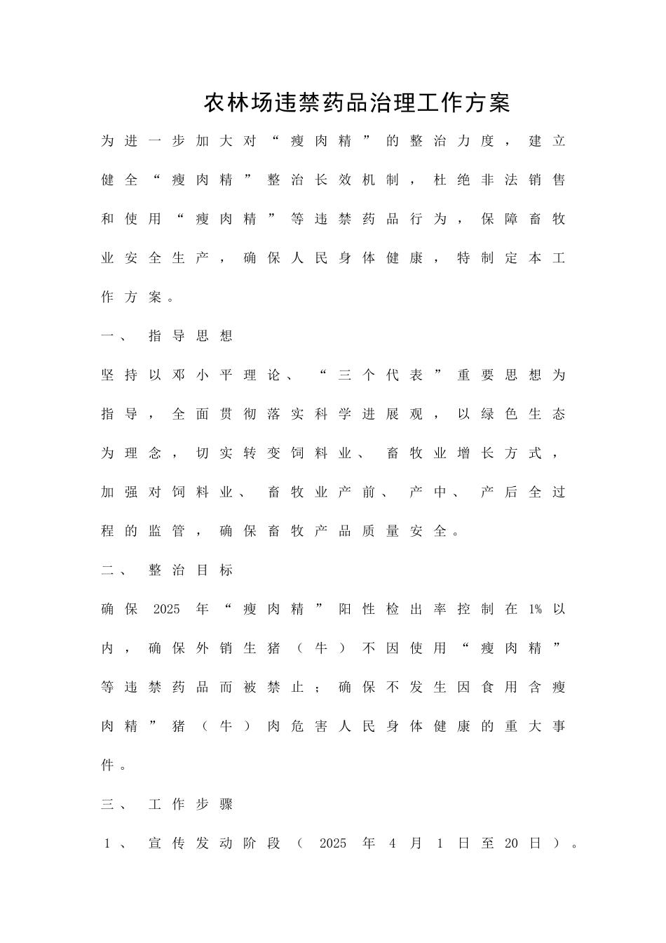 农林场违禁药品治理工作方案精品策划方案_第1页