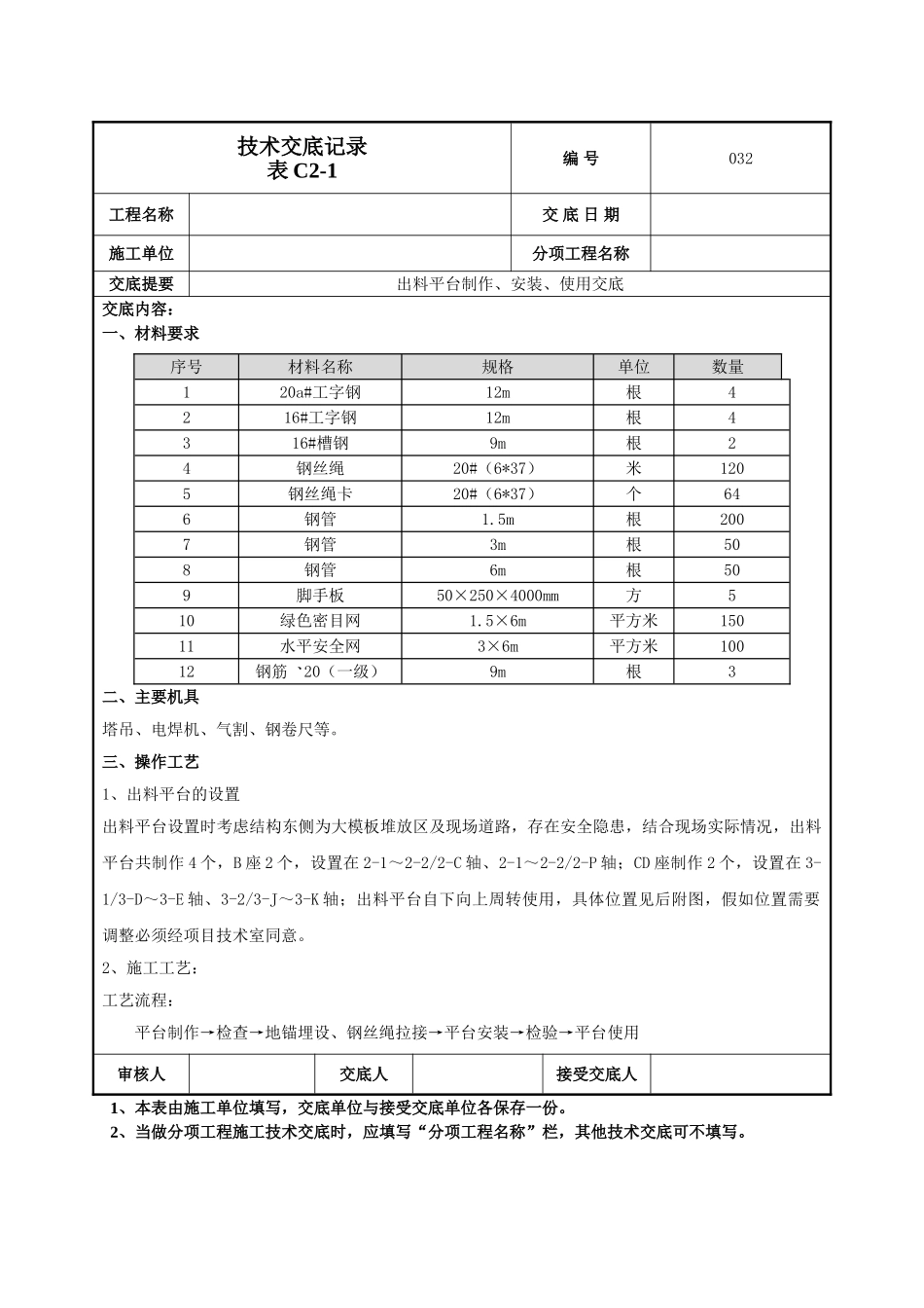 出料平台技术交底_第1页