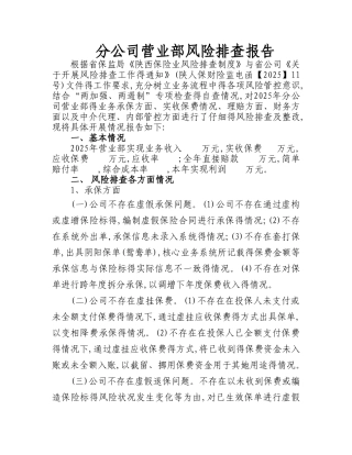 分公司营业部风险排查报告
