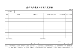分公司安全施工管理月度报表