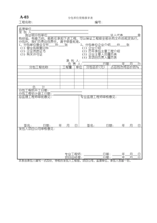 分包单位资格报审表