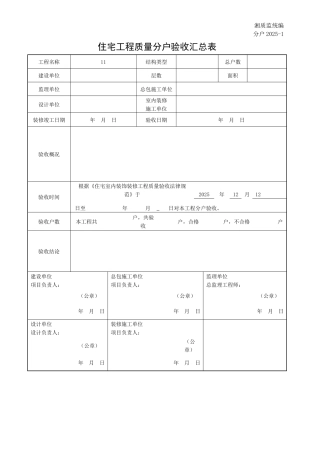 分户20251住宅工程质量分户验收汇总表