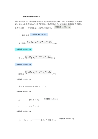 切削力计算的经验公式