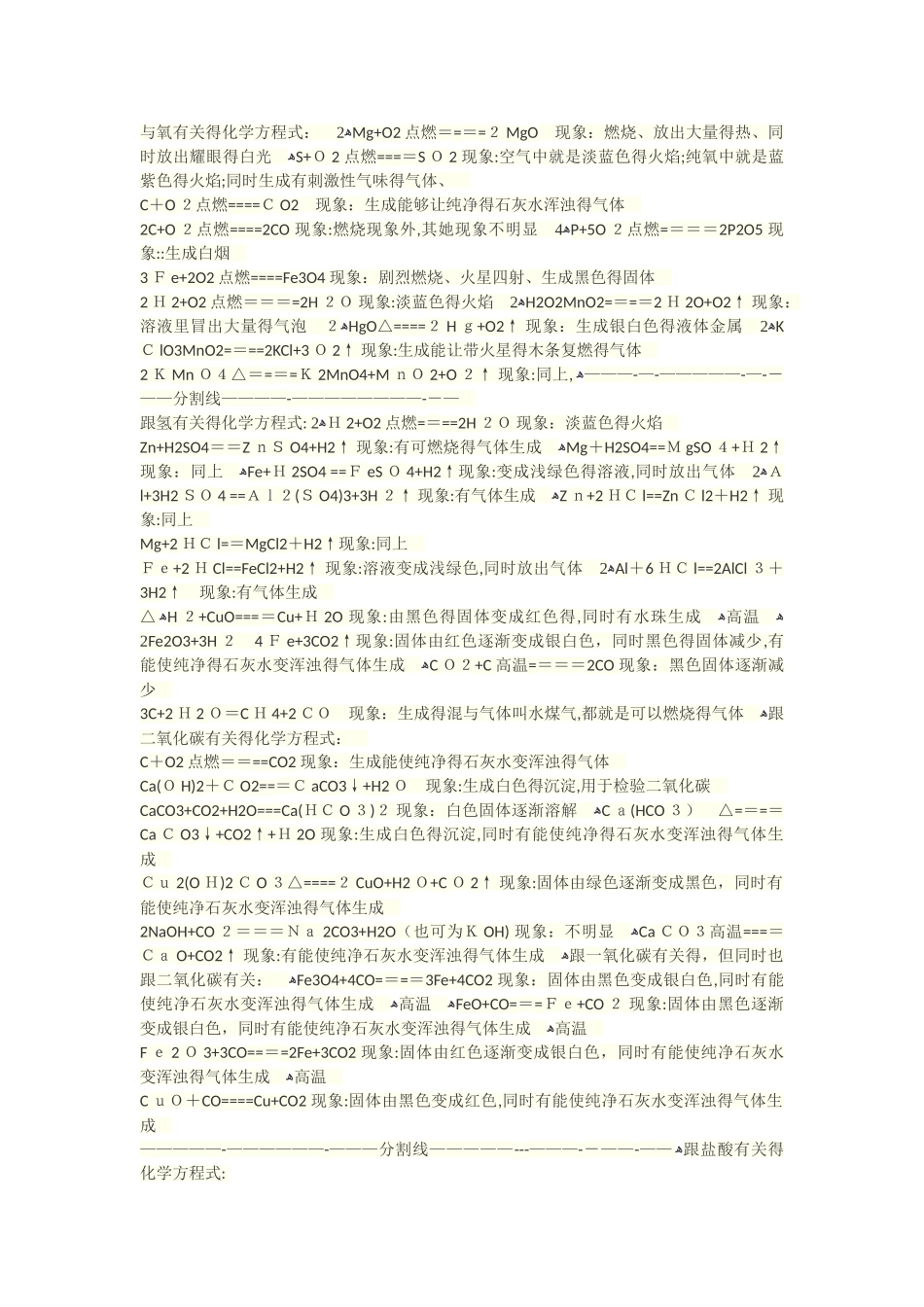 初中阶段的所有化学方程式_第1页