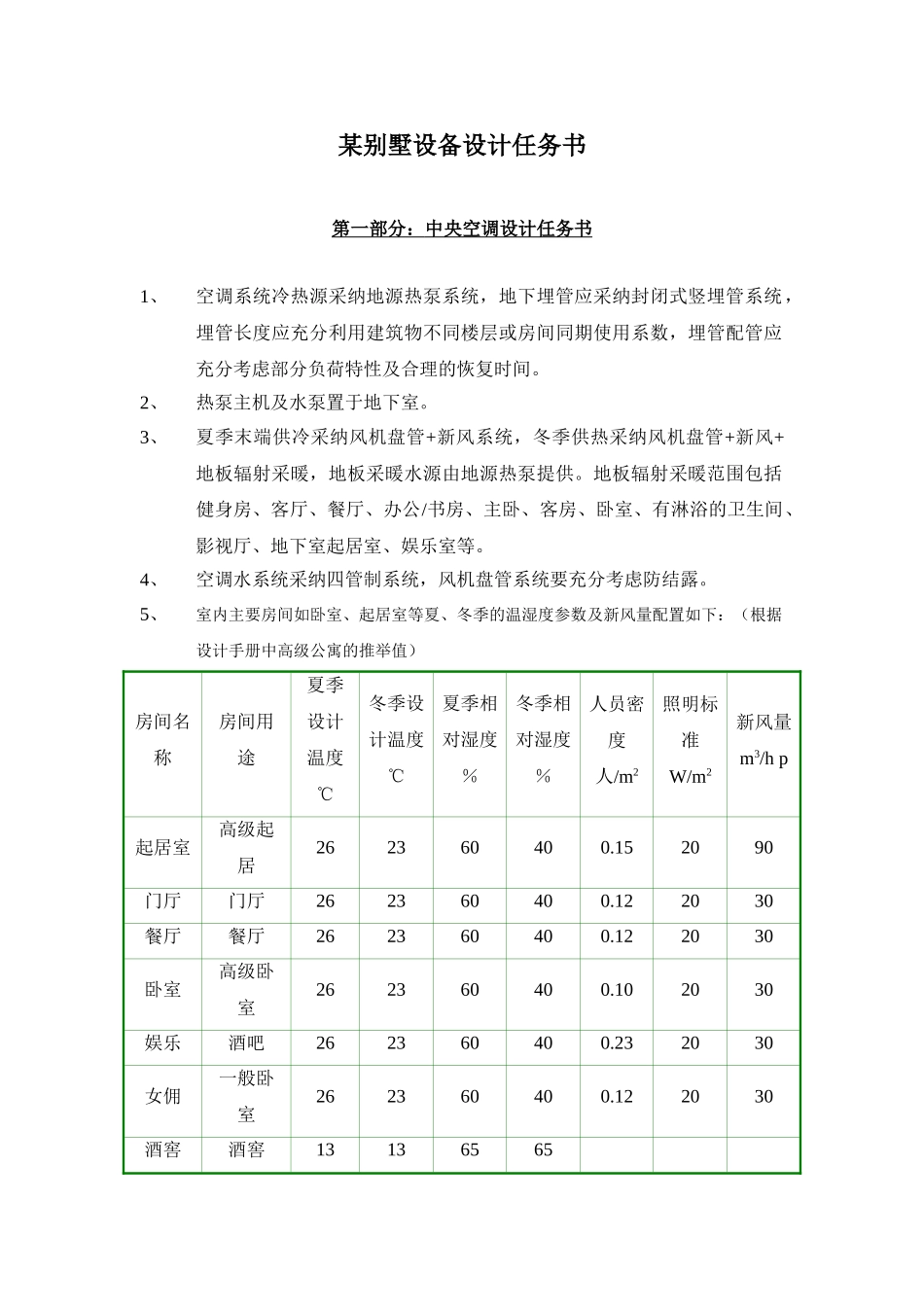 别墅设备设计任务书_第1页