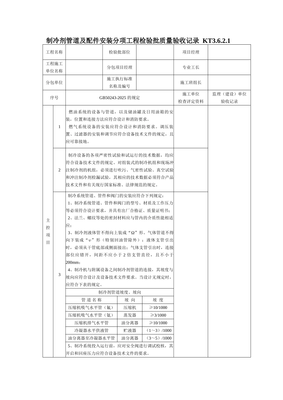 制冷剂管道及配件安装分项工程检验批质量验收记录_第1页
