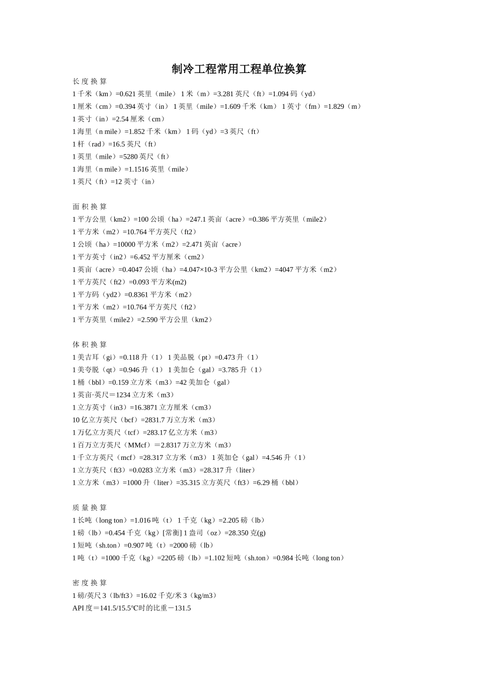 制冷工程常用工程单位换算_第1页